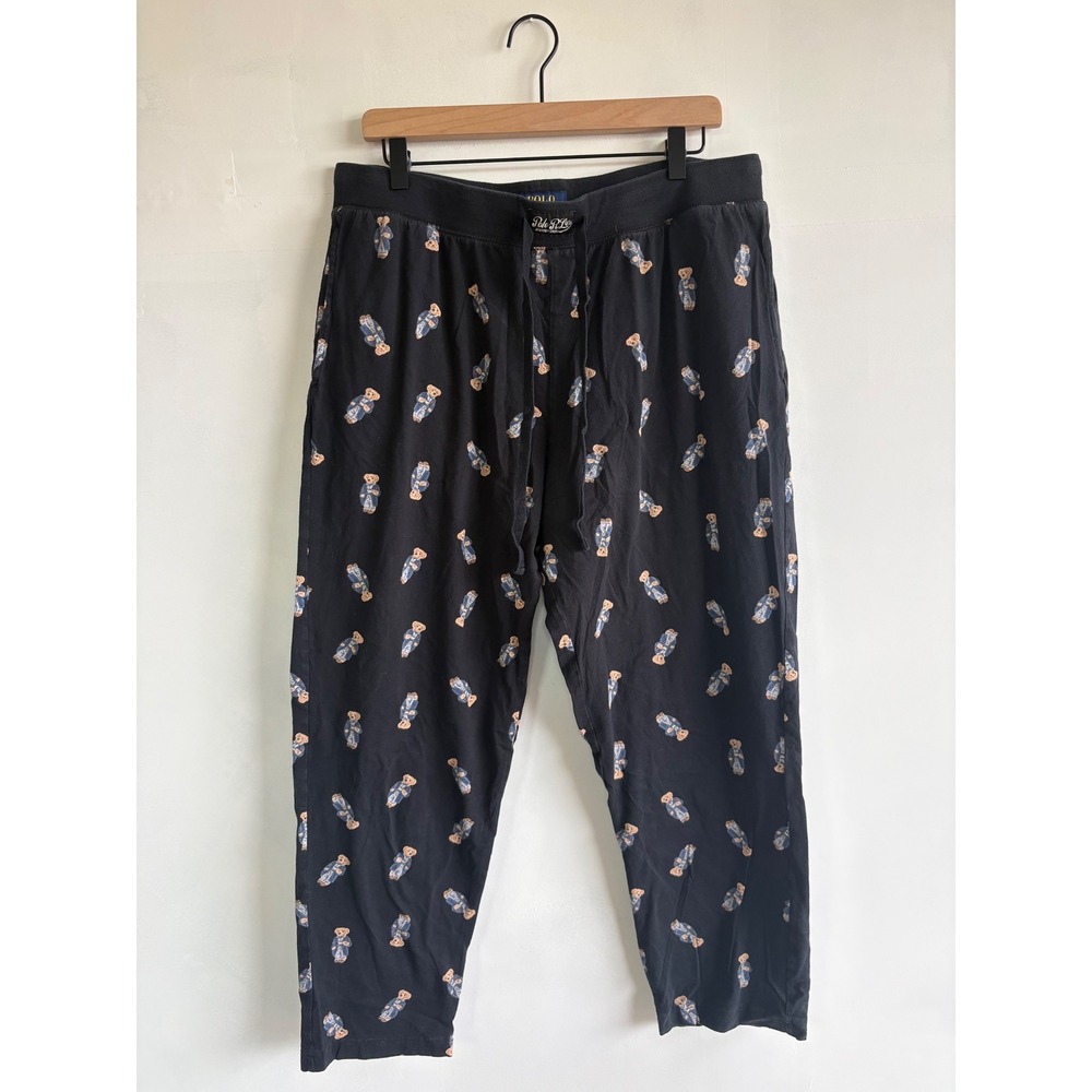 Polo Ralph Lauren Mens XL Black Polo Bear Cotton Jersey Pajama Sleep Pants